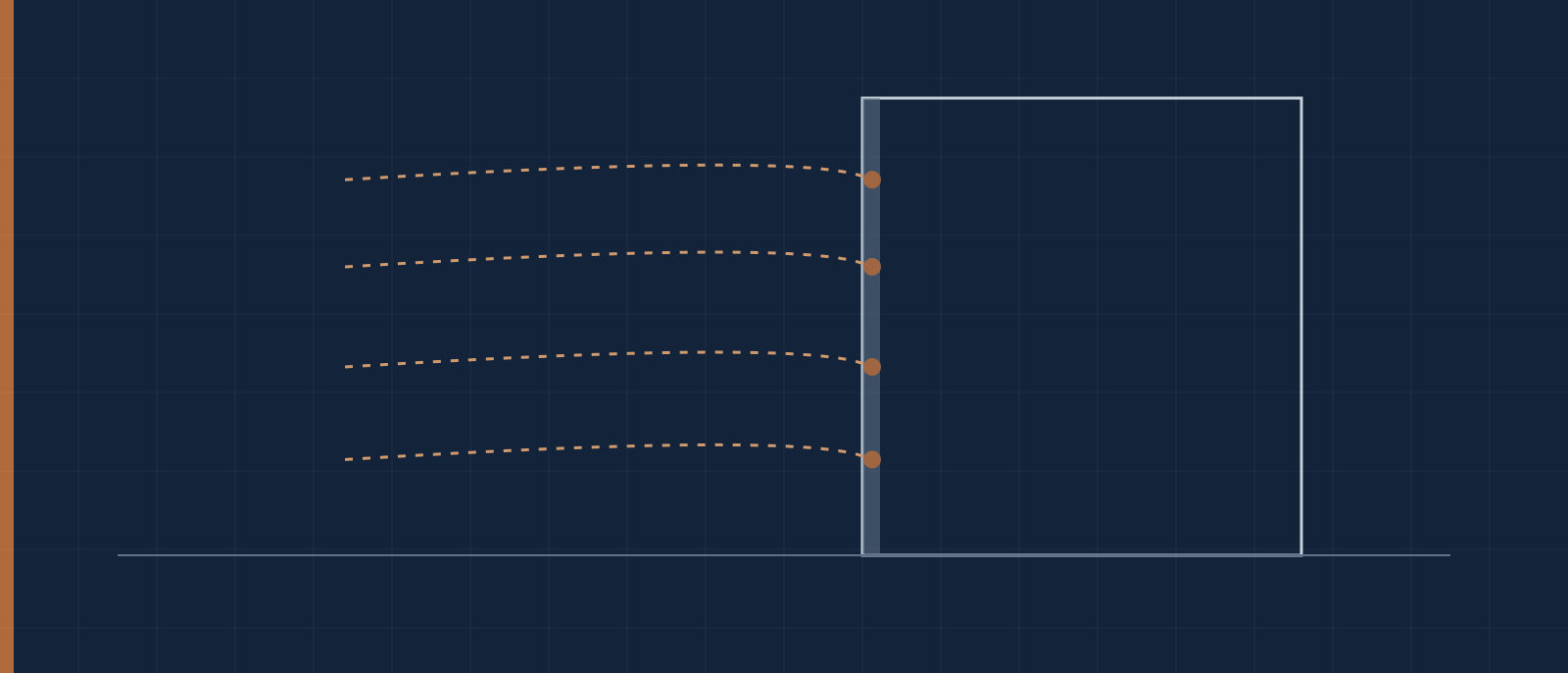 Diagrama en azul marino y cobre de vapor interior condensando sobre una esquina fría del paramento y las medidas de ventilación asociadas